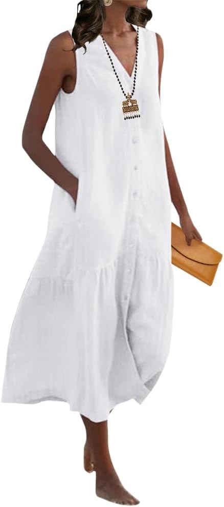 ZOCANIA Summer Dresses Women 2024 Sleeveless V Neck Casual