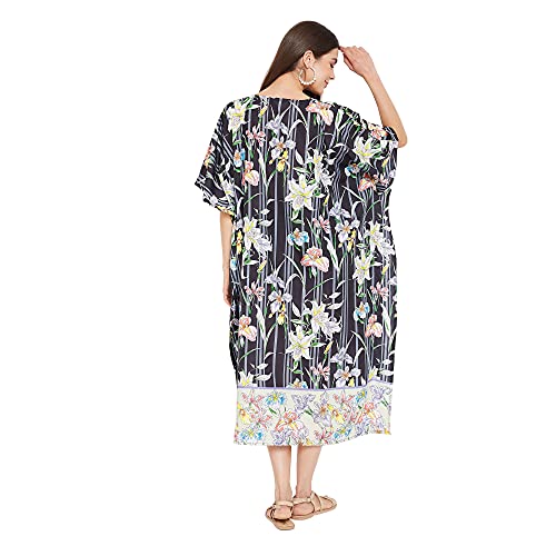 Image of Oussum Women Plus Size Kaftan Kimono Loose Maxi summer dresses for women Beach 3 /4 Sleeve Casual lounge dress Boho