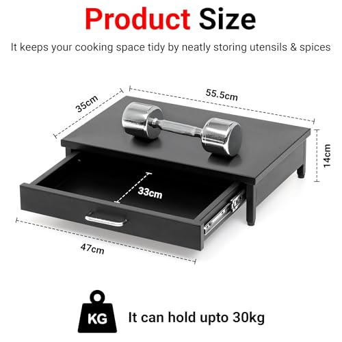 Image of Livzing Metal Microwave Oven Stand with Drawer - OTG Corner Shelf Tabletop Oven Rack Storage Cabinet Multifunctional Dish Rack Toaster Organizer Powder Coated Finish Utility - Black