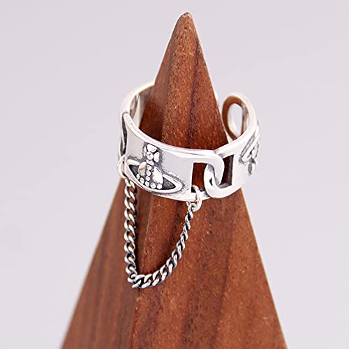 Saturn Chain Sterling Silver Adjustable Ring Y2K Edgy Rings Fashion Handmade Jewelry Gift For Women Men Tassel Dangling Chain Ring3