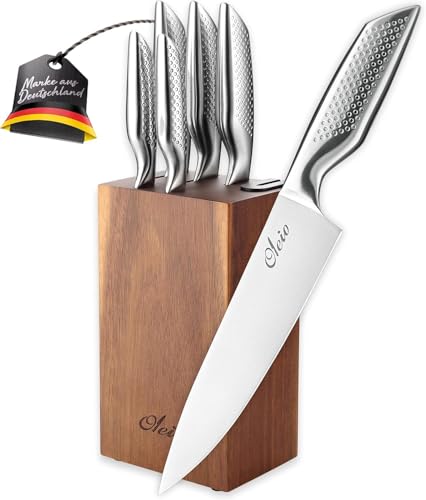 Oleio Maestro Messerblock mit Messer | Küchenmesser Set 5-teilig aus Edelstahl | Akazienholz-Block mit Messerschärfer | Edelstahlgriffe | Scharfes Küchenhelfer Set für Fleisch, Gemüse & Brot Oleio Maestro Messerblock mit Messer | Küchenmesser Set 5-teilig aus Edelstahl | Akazienholz-Block mit Messerschärfer | Edelstahlgriffe | Scharfes Küchenhelfer Set für Fleisch, Gemüse & Brot