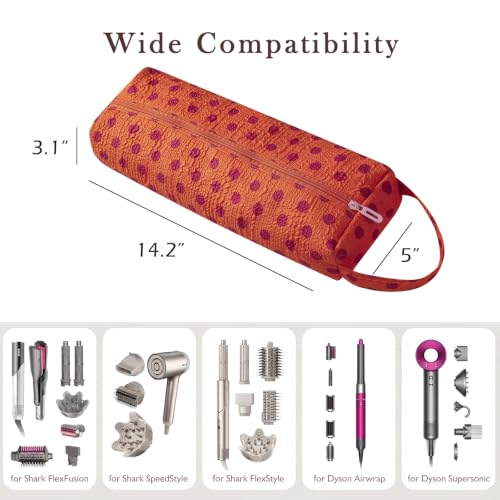 Image of RSRSLEII Polka Dot Hair Tools Travel Bag,Hair Styling Accessories Storage Case for Shark FlexStyle,Dyson Airwrap Hair Dryer,Curling Iron,Straightener,Revlon Hair Tools,Portable&Foldable(24Orange)