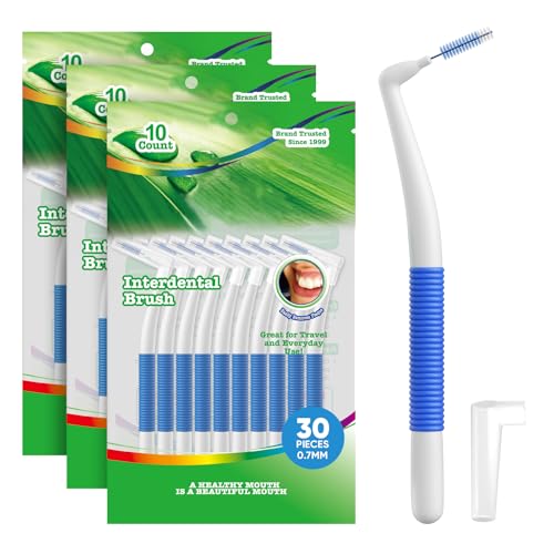 Annauiy 30Pzs Cepillos Interdentales Angular 90°en Forma de L,Normal, Azul, para Hueco de 0.7MM,Limpieza Interdental Eficaz, Eliminación de Placa e Hilo Dental para Pequeño Espacio