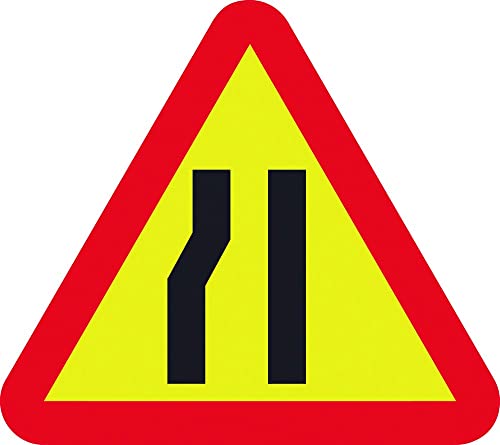 Normaluz V11011 - Señal Vial Triangular Estrechamiento En La Calzada A La Izquierda Metalica Termolacada 70 Cm Con Cte, Ripci