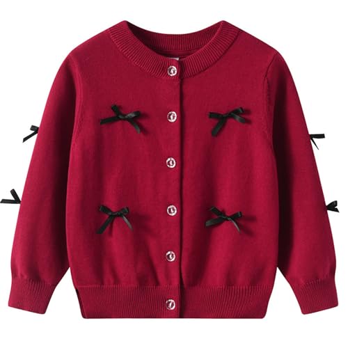 Girls Bowknot Appliques Cardigan Sweaters Button Down Long Sleeve Knit Toddler Kids Fall Winter Cute Outerwear for 2-14 Years