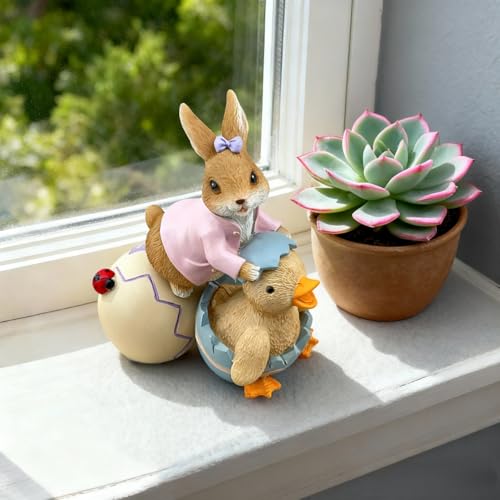 Figura Decorativa Conejo con Pato y Huevo para Jardín miniatura 4