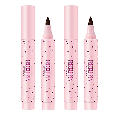 2 Colors Natural Freckle Pen, Faux Lifelike Freckle Makeup Pen Magic Freckle Color, Waterproof Long Lasting Soft Dot Spot Pen for Natural Effortless Makeup (soft brown+dark brown)