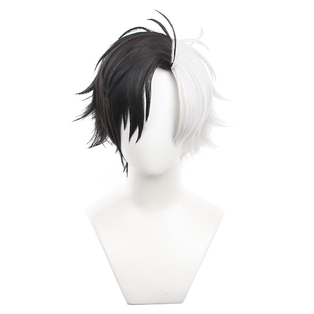 SisiruKouAnime Half Black Half White Unisex short Wig Halloween Cosplay Costume Wig