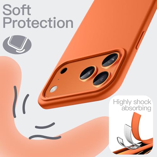 Image of JETech Liquid Silicone Case for iPhone 17 Pro 6.3-Inch, Silky Soft Touch Full-Body Protection, Anti-Scratch Shockproof Phone Cover with Microfiber Lining (Orange)