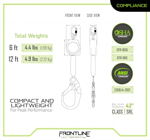 Frontline RPA062R 6' Aramid Web Twin Leg SRL with Steel Rebar Hooks | 310 lbs Capacity | Lightweight & Durable | Aramid Fiber Webbing Retractable | ANSI & OSHA Compliant | ISO Lab Tested by FRONTLINE FALL PROTECTION - Image 5