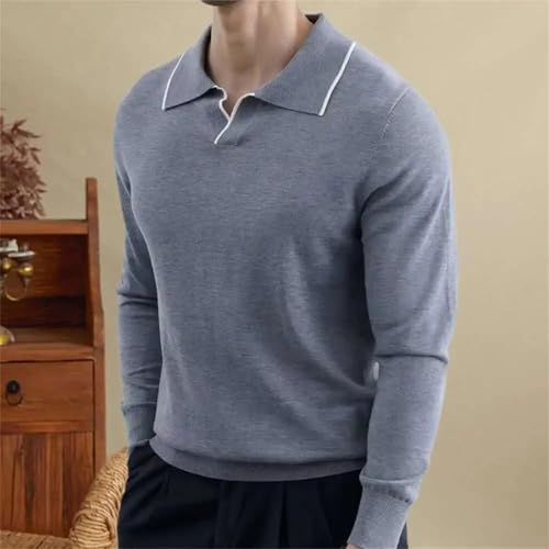 Mens Solid Simple Pull Sweater Turn-Down Collar Knitted Sweater Casual Social Pullover2
