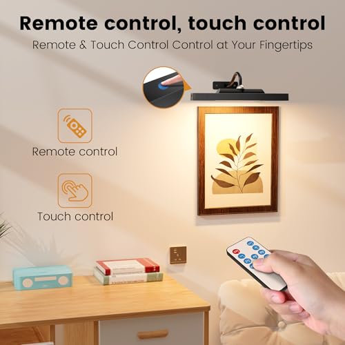 Image of Picture Light for Wall, 12 inch Rechargeable Wireless Battery Operated Painting Lighting, Dimmable LED with Remote 3CCT for Wall Art Gallery Display (Black)