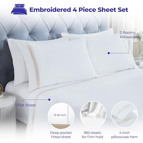 Housse de couette coton brodé lit double housse douce et 2 taies