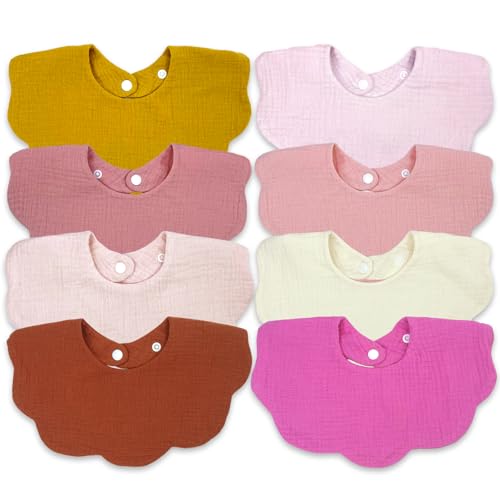 Image of Baby Bibs for Girls Boys 8 Pack Muslin Baby Bibs Teething Bibs Drooling Baby Bibs 4-Layer Muslin Cotton Absorbent Soft Muslin Bibs for Baby Girls Boys Drool Bibs Teeth Bibs