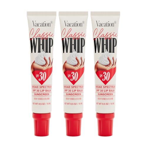 Vacation Classic Whip SPF 30 Lip Balm Sunscreen - Hydrating Lip Balm with Hyaluronic Acid Peptides & Shea Butter - Coconut-Vanilla Flavored SPF Lip Gloss Broad Spectrum SPF 30 0.5 oz (Pack of 3)