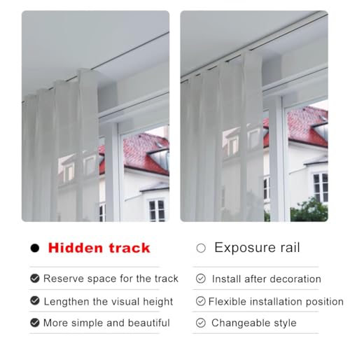 Rail de rideau de plafond encastré – Tringle cachée pour séparateurs de pièce et solutions d'intimité Montage au plafond lisse Design parfait pour la maison et le bureau