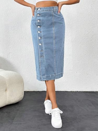 Image of GRECIILOOKS Denim Skirt for Women | Long Skirt for Women | Skirt for Women | Denim Skirt for Women Long | Pencil Skirt for Women