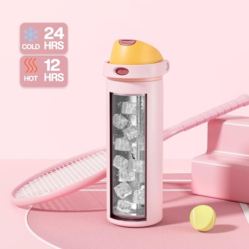 POWCAN 24 oz Insulated Water Bottle with Straw: 2-in-1 Push-Button Spout & Quick-Flip Straw, Leakproof, Cold 24Hrs, Fits Car Cup Holder, Stainless Sports Bottle for Gym, Travel Gift (Peach Store) — view 3