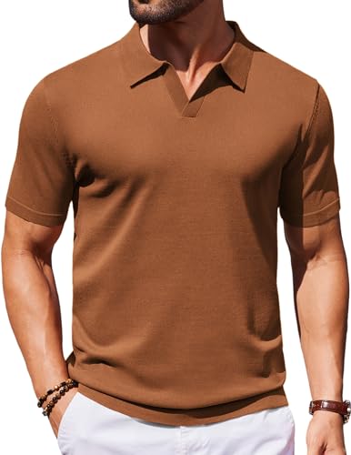 Image of COOFANDY Men's V Neck Short Sleeve Stretch Knit Polo Shirt
