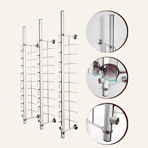 Estante de exhibición de gafas, organizador de aluminio montado en la pared con cerradura para almacenamiento doméstico y comercial, diseño duradero y elegante