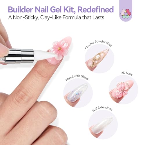 Image of SAVILAND Non-Sticky Solid Builder Nail Gel Kit: HEMA-Free Sculpting Gels for Nail Art with Sequins Sculpture Pen for 3D Gel Nails Art Carving Extension Overlays Starters DIY Home Satin White 2.02oz