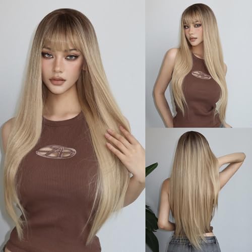 Umbrion Long Straight Jet Black To Blonde Gradient Human Hair