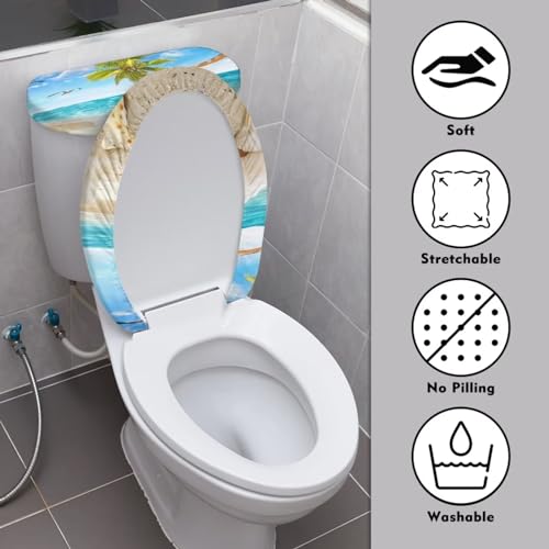 KUIFORTI Beach Starfish Toilet Lid Cover Set of 2 Pieces,Blue Sky Pint Toilet Seat Covers with Elastic Edges Washable Set Portable Replacement - Image 3