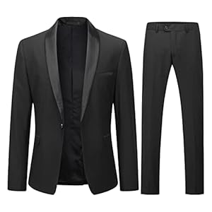 YOUTHUP Men’s Suit Slim Fit 2 Piece Suits Shawl Lapel 1 Button Wedding Dinner Tuxedo Blazer Pants