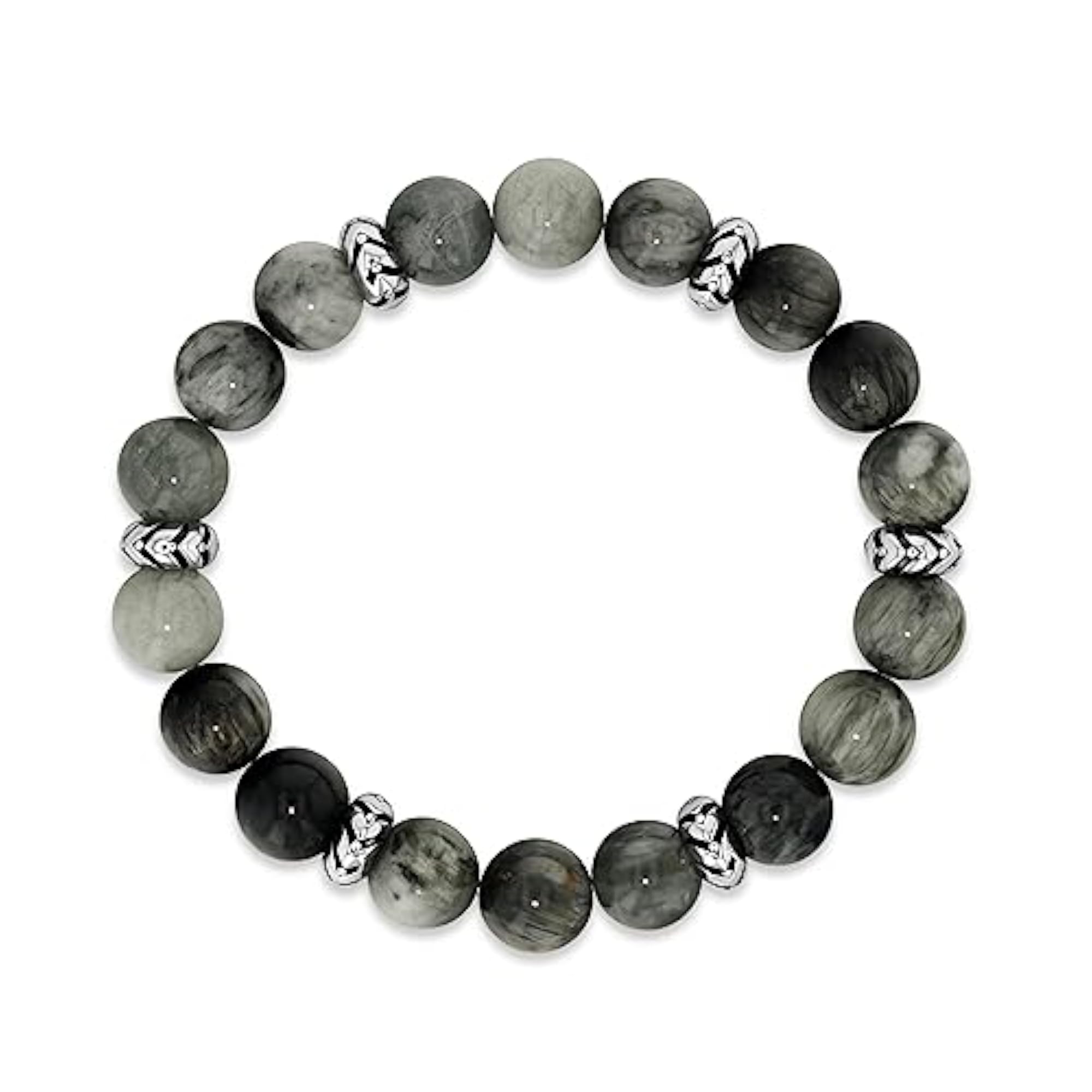 Natural Gray Eagle Eye 8mm Round Bead Stretchable Bracelet, Unisex