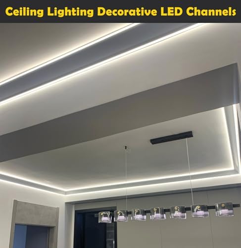 Aluminum Ceiling Trim Molding with LED Diffuser Channel for Indirect Lighting, Crown Moulding Cove Housing Track for LED Strip Lights, 16m/52.4ft Decorative Cornice