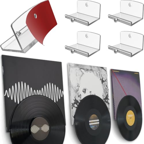 Modern JP Adhesive Vinyl Wall Mount (4-Pack) Dual Display Album and Disc Strong Hold Record Holder Wall Record-Safe Easy Installation Album Wall Mount for 1LP and 2LP Clear