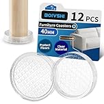 BOIVSHI Ø40mm Carpet Protector Cups, Trasnparent Furniture Coaster, Clear Castor Cups, Sofa Leg Floor Protectors 12PCS