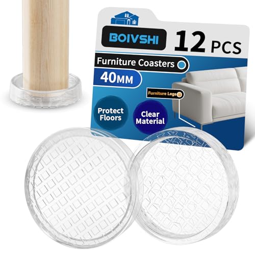BOIVSHI Ø40mm Carpet Protector Cups Trasnparent Furniture Coaster Clear Castor Cups Sofa Leg Floor Protectors 12PCS