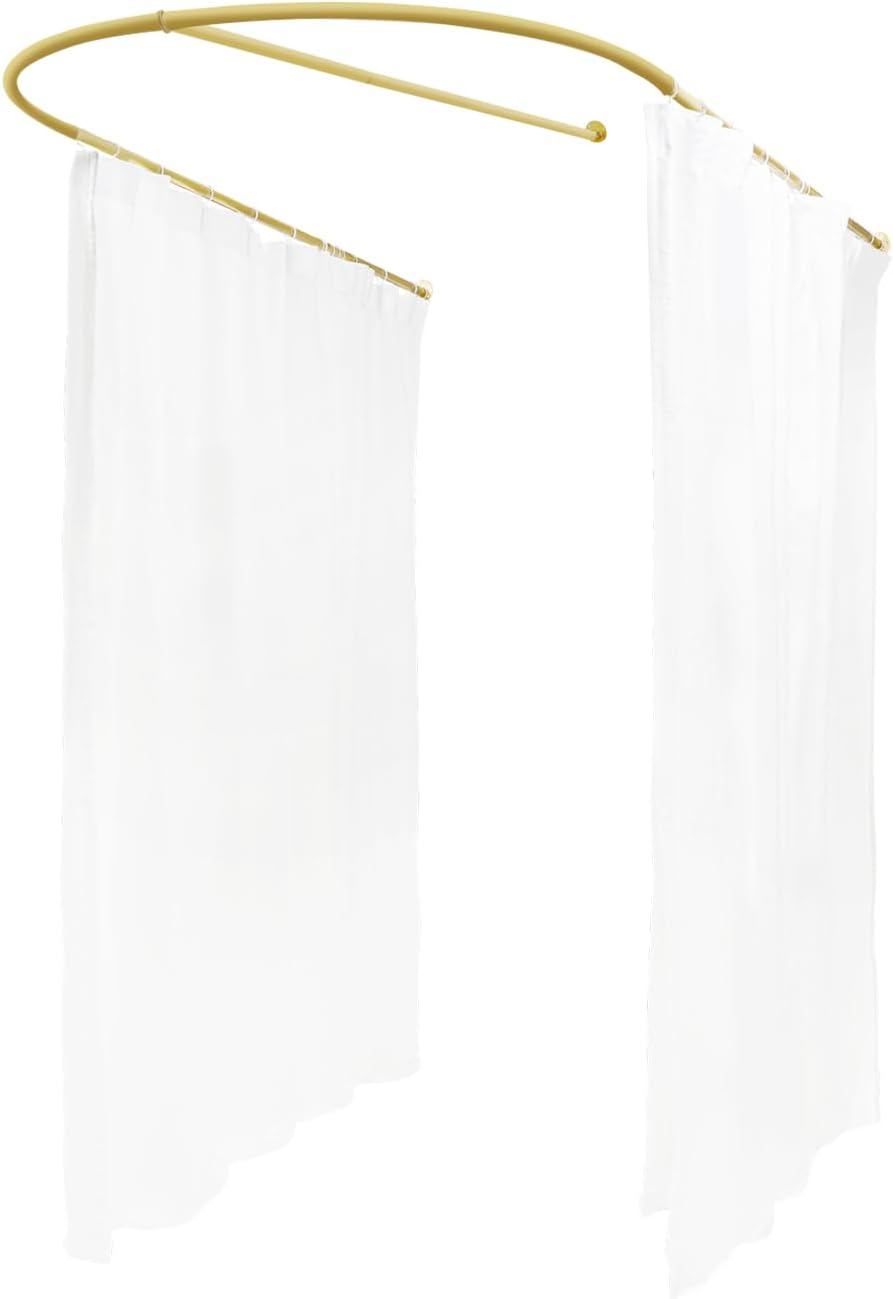 Curtain for Beauty Salon, U Shape Room Divider Curtain Rod, 7.55x3.94ft Beauty Salon Partition with Metal Frame for Fitting Room Beauty Salon Bedroom (Gold + White)