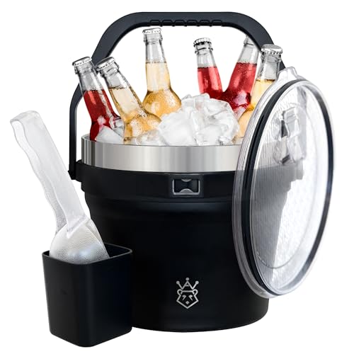 Best Insulated Ice Bucket With Lid for Perfect Party Chill 10 Insulated Ice Bucket with Lid and Scoop - Extra Large Double-Walled Ice Bucket for Parties, Cocktail Bar, Stainless Steel Wine Chiller, Beverage Tub with Handle and Bottle Opener (Black)