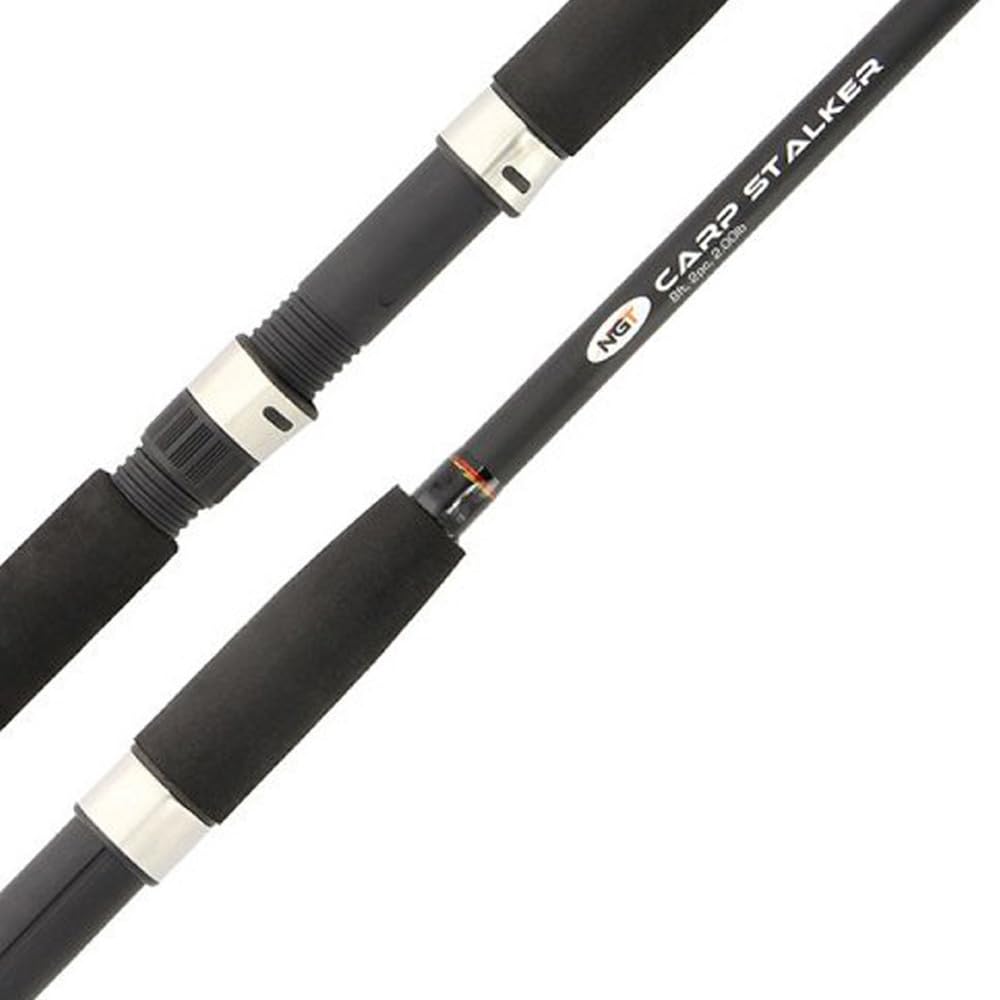 Karpfenrute aus Fiberglas 8ft / 2,40m – 2,00 lbs Carp Stalker Rute – Leichte 2-teilige Steckrute zum Stalken & Uferangeln Transportmaß 1,26 m Mattschwarz