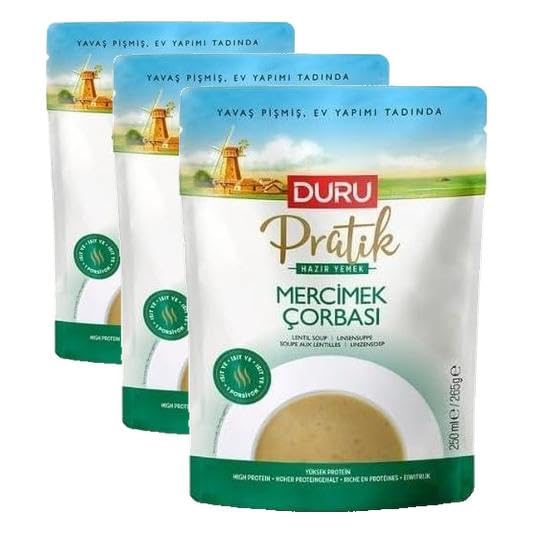 Duru Pratik Hazır Çorbası 250ml – Katkısız & Koruyucusuz, Anında Sıcak Lezzet! (Mercimek) (3 paketi)