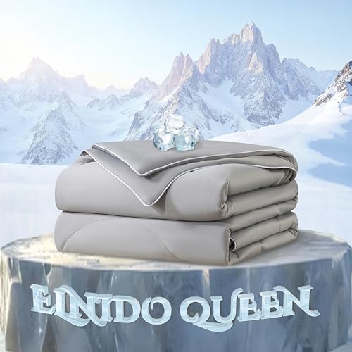 ELNIDO QUEEN Cooling Comforter for Hot Sleepers, Summer Cooling Blanket Queen Size for Night Sweats, Q-Max 0.45 Breathable All-Season Lightweight Blanket, (90x90 inch,Grey