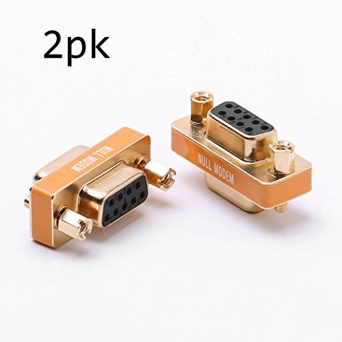 DB9 Null Modem Adapter Female to Female Slimline Data Transfer Serial Port Adapter Gold Plated 2 Pack