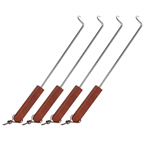 4 Stück Fleischhakenwender 43,2 cm Pigtail-Lebensmittelflosse mit Holzgriff, Edelstahl-Fleischwender zum Grillen, Wenden, Drehen von Gemüse und Fleisch, Grillzubehör