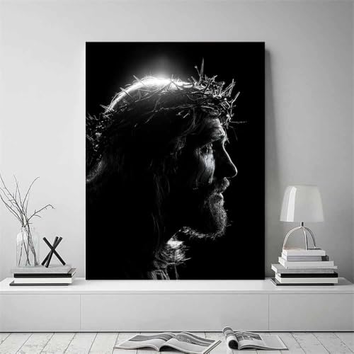 Christ Couronne d'Épines toile décoration murale tableau noir blanc - 2