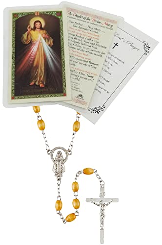 Göttliche Barmherzigkeit Chaplet - Gebetskarte, göttliche Barmherzigkeit Rosenkranz mit ovalen Holzperlen, Gebetskarte des Herrn,katholisches Set mit 3 Stück Cover