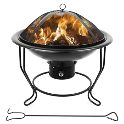 CUKOR 22 Inch Fire Pit Bowl with Adjustable Fan Firepit, Outdoor Wood Burning Fire Pits with Lid Fire Poker for Patio, Picnic, Party, Garden, Camping, Backyard, BBQ, Bonfire