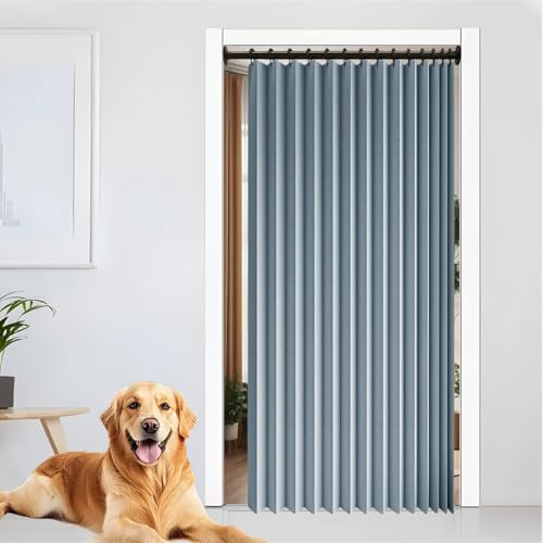 アコーディオンカーテン あこでいおん 220 x 170 cm 遮光断熱のれんおしゃれ暖簾間仕切り防音保温防寒節電省エネハトメ突っ張り棒カテ仕切目隠し形状記憶水無地厚手間アコディオ玄関キッチリビグ旅館ホル廊下寝室浴室, ブルー