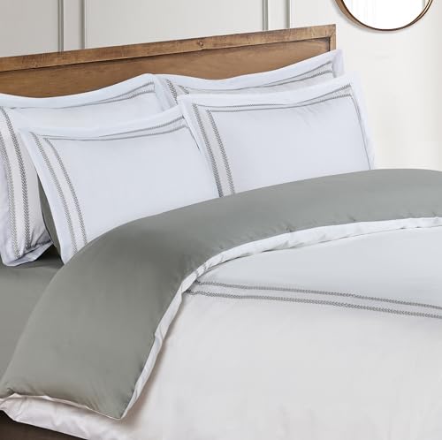 Majestic Giftware Madison Linen 8 Pcs Full Size Duvet Bedding Set (BL56-F) | Riviera - Gray 400 TC 100% Cotton Sateen | 2 Fitted Sheets, 2 Duvets, 4 Pillowcases - Noble Collection