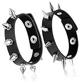 Yolev 2 pulseras de cuero con pinchos, pulseras de cuero con pinchos, pulsera gótica ajustable, botón a presión, estilo retro de los años 80 y 90, pulseras de metal para hombres y mujeres, accesorios