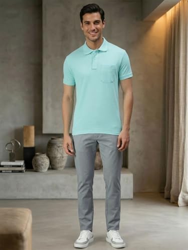 Image of Lux Cozi Men's Polo T-Shirt Regular Fit Half Sleeves with Pocket | Cotton Blend Polo Neck Collar T-Shirt for Men | Casual, Office Comfortable Breathable T-Shirt | Stylish Plain Tee