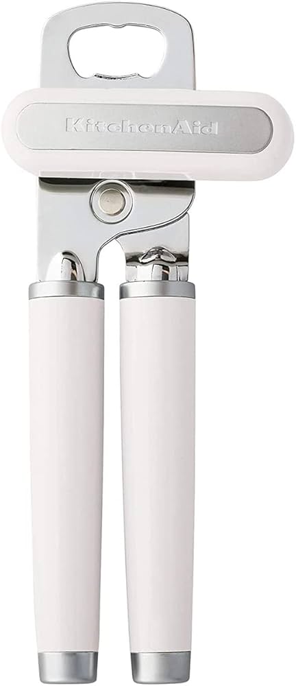 KitchenAid Classic Multifunction Can Opener and Bottle Opener Easy to Use, Razor Sharp Stainless Steel Cutting Wheel, Soft Ergonomic Handles, White