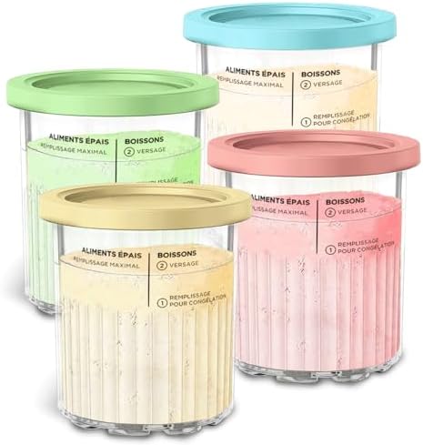 Lot De 4 Pots Pour Ninja Creami Deluxe NC501/NC500 - 680ml, Avec Couvercles Et Cuillères, Couleurs Assorties