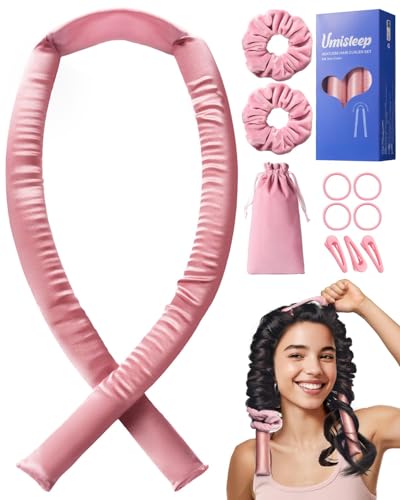 Umisleep 22 Momme Mulberry Silk Heatless Hair Curler Set — Frizz-Free Hair Rollers for Women Long Hair, Overnight Heatless Curls, Upgraded Soft Flat Design with Clips & Scrunchies, Pink